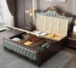 Genuine Leather King Bed with Big Headboard - White - Image 3