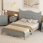 Solid Wood Queen Platform Bed Frame with Wooden Slat Support - Gray - Image 2