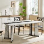Marble Grain Rectangular Dining Table with Adjustable Legs for 8 People - White and Black