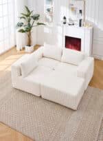 Polyester Fabric L-Shape Modular Sectional Sofa with Deep Seating - White - Image 6