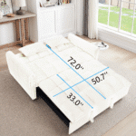 Velvet 3-in-1 Foldable Sofa Bed with Adjustable Back and Storage - Beige - Image 11