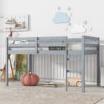 Grey Rubber Wooden Loft Bed - Space-Saving Twin Bed with Durable Strengthened Slats - Image 2