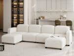 Teddy Velvet U-Shaped Modular Sofa with Ottoman - 6-Seater - Beige - Image 8