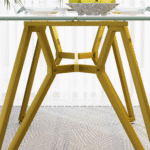 Glass Rectangular Dining Table with Sturdy Metal Legs - Gold - Image 10