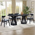 MDF Oval Dining Table with Sturdy Pedestal Base - Black - Image 7