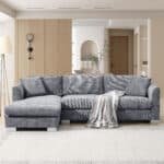 Chenille L-Shaped Sectional Sofa with Oversized Chaise and 2 Pillows - Multiple Colors - Image 3