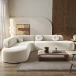 Chenille Curved Sectional Sofa with Tufted Cushions - Gray - Image 2