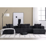 Striped Corduroy U-Shape Modular Sofa with Chaise Lounge - Black - Image 2