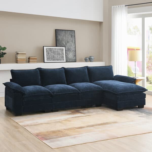 Chenille L-Shaped Sectional Sofa with Reversible Chaise and Side Storage Pockets - Available in 3 Colors