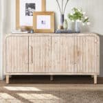 Natural Wood Vintage Curved Four-Door Storage Cabinet with Adjustable Shelves - Washed Finish