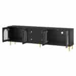 ⁦MDF Modern TV Stand with Fluted Glass Doors and Adjustable Metal Legs - Elegant Black⁩ - الصورة ⁦10⁩