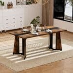 Rustic Brown Rectangular Dining Table with Waterproof Surface for 8 People - Black - Image 2
