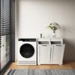 White Wooden Laundry Cabinet with Dual Sorting Hampers - Space-Saving Organizer - Image 10