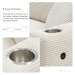 Thick Corduroy L-Shaped Sectional Sofa with USB Charging Port and Cup Holders - 3-4 Seater - Available in 3 Colors - Image 6