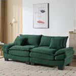 Green Corduroy Loveseat Sofa with Double Layer Cushion and Extra Pillows - 2-Seater