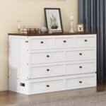 Solid Pine Murphy Bed Chest with Built-In Charging Station and Large Storage Drawer - White + Walnut - Image 4