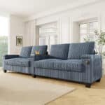Corduroy L-Shaped Sofa with USB Ports and Hidden Storage - 4-Seater - Blue