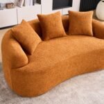 Chenille Curved Loveseat with 3 Pillows - Orange - Image 10