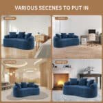 ⁦Chenille Curved Loveseat with 3 Pillows - Blue⁩ - الصورة ⁦4⁩