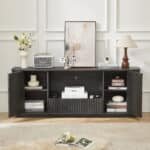 Pressed Wood Wave Patterned Storage Cabinet with Enclosed Compartments - Black - Image 3