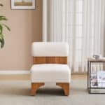 Boucle Lounge Chair with Rolled Backrest - Warm Wood Finish - Image 2