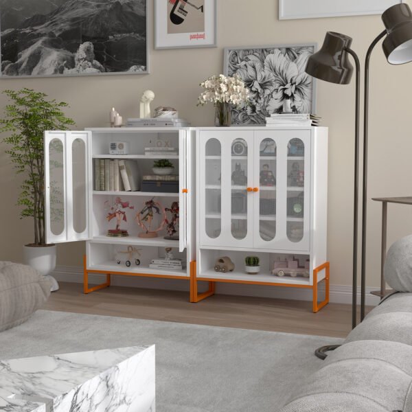 Modern minimalist double door shoe cabinet with adjustable mesh doors and high foot hollow storage cabinet bottom, compatible with robotic vacuum cleaners