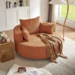 Chenille Round Accent Chair with 360° Swivel Base and 3 Removable Pillows - Orange Red