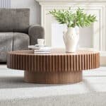 Walnut MDF Oval Coffee Table with Sturdy Pedestal - Compact - Image 4