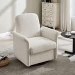Linen Barrel Swivel Accent Chair with Solid Wood Base - Beige - Image 6