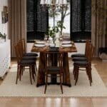 Rustic Brown Rectangular Dining Table with Waterproof Surface for 8 People - Black - Image 4