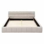 Chenille Upholstered Queen Platform Bed with Headboard - Beige - Image 9
