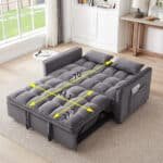 Velvet 3-in-1 Convertible Sofa Bed with Adjustable Backrest and Storage Bag - Gray - Image 22