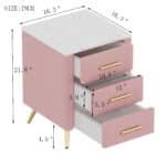 Velvet Upholstered Nightstand with 3 Drawers and Metal Legs - Pink - Image 10
