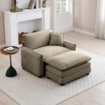 Comfortable Corduroy Retro Lounge Sofa with Footstool – Perfect for Living & Bedroom