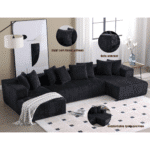 Striped Corduroy U-Shape Modular Sofa with Chaise Lounge - Black - Image 3