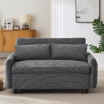 Corduroy Convertible Loveseat Sofa Bed with USB Ports - Light Grey-Green - Image 16
