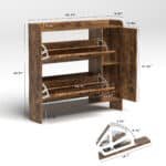 Rustic Brown Freestanding Shoe Storage Cabinet with Adjustable Shelves and Metal Legs - Image 4