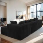 Striped Corduroy U-Shaped Sectional Sofa with Reversible Design - Black - Image 4