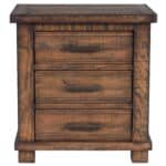 Reclaimed Pine Wood Nightstand with Three Drawers and Wrought Iron Pulls - Natural - Image 8