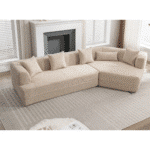 Boucle Fabric Modular Sofa with 4 Pillows - Brown - Image 4