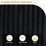 Corduroy Sofa Couch with USB Ports and Hidden Storage - 4-Seater - Black - Image 4