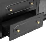 ⁦MDF Modern TV Stand with Fluted Glass Doors and Adjustable Metal Legs - Elegant Black⁩ - الصورة ⁦11⁩