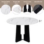Faux Marble Round Dining Table with Spacious Top for 4 - White - Image 4
