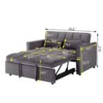 Velvet 3-in-1 Convertible Sofa Bed with Adjustable Backrest and Storage Bag - Gray - Image 21