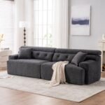 Chenille Fabric 4-Seater Compression Sofa with Wider Armrests and 2 Pillows - Gray