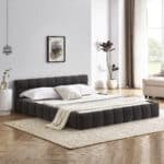 Chenille Upholstered Queen Platform Bed with Headboard - Dark Grey - Image 2