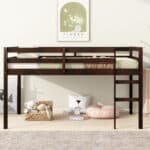 Espresso Rubber Wood Loft Bed – Space-Saving Twin with Strong Slats & Ladder
