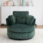 Plush Corduroy Round Barrel Accent Chair with 360° Swivel and 4 Pillows - Green