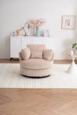 Beige Corduroy Swivel Chair - Comfortable 360° Modern Accent Seating - Image 4