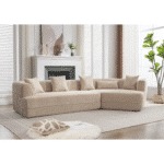 Boucle Fabric Modular Sofa with 4 Pillows - Brown - Image 7